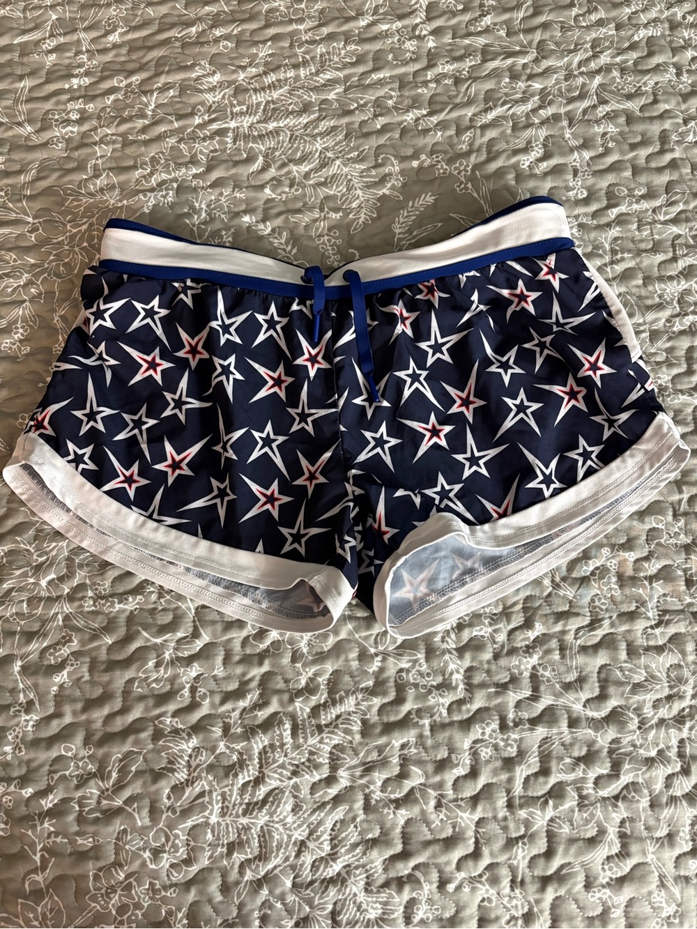 Fabletics Navy Star-Print Athletic Shorts with White Trim